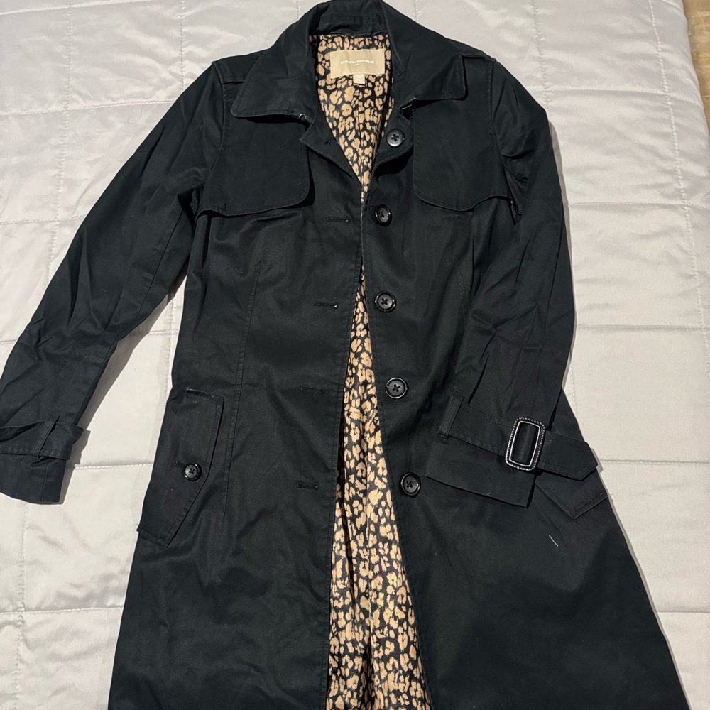 Banana Republic Black Trench Coat with Patterned Lining